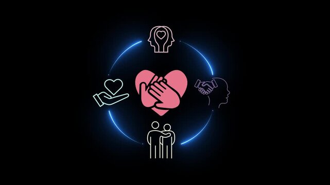 The power of emotional intelligence, soft skill development. Empathy in the workplace, good leaders, good teams. Motion graphics of empathy concept.