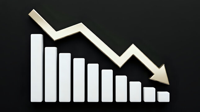 Financial bar graph showing economic decline with downward trending arrow financial business