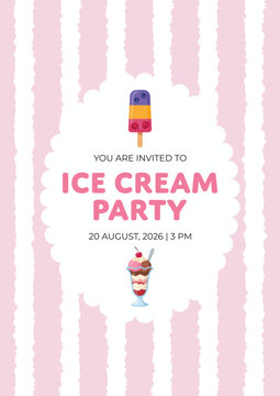 Ice Cream Party Invitation Poster Vector Template