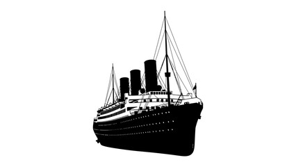 Grand Liner Silhouette: A striking silhouette of a classic grand liner, with its distinct smokestacks and elegant hull, stands as a timeless symbol of maritime travel and adventure. © hasem
