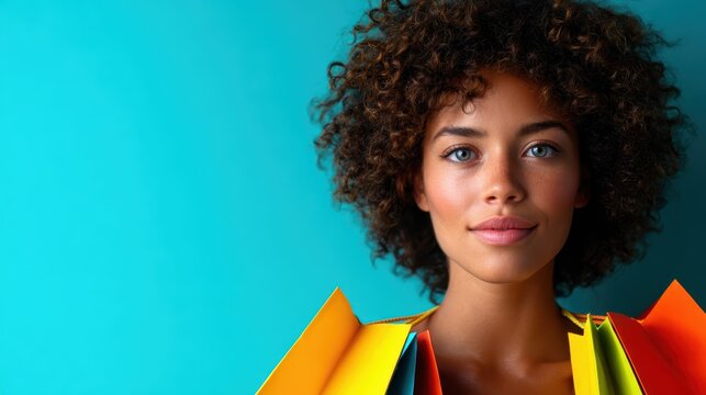 A vibrant portrait of a model adorned with colored paper creating an artistic fashion statement, showcasing creativity, boldness, and innovative style in contemporary art.