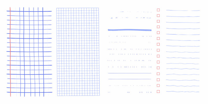Notebook paper and doodle elements hand drawn vector illustration on white background