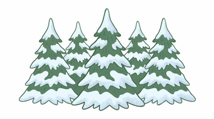 Obraz premium Stylized Pine Trees Heavily Laden with Snow, Winter Forest Scene, Flat Graphic Illustration with Clean White Background and Copy Space