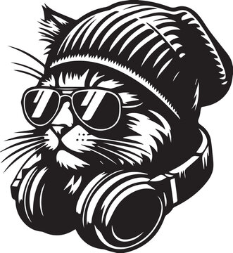 cool cat wearing headphones and sunglasses hip hop style urban fashion animal portrait stylish.