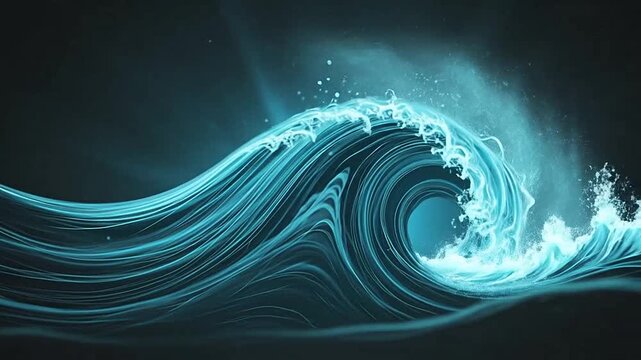 Abstract glowing blue ocean wave with digital light trails