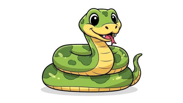 A cartoon-style green snake with a yellow underbelly and spots, sticking out its tongue