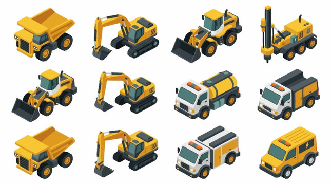 Collection of yellow construction vehicles and equipment.