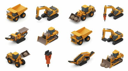 Collection of heavy construction machinery and equipment. © Mas