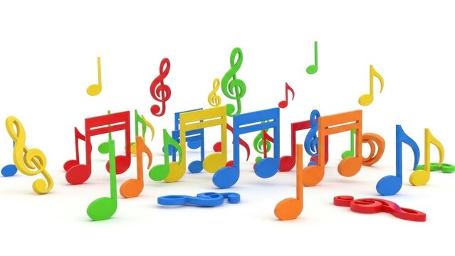A colorful arrangement of assorted music notes and symbols in various bright hues