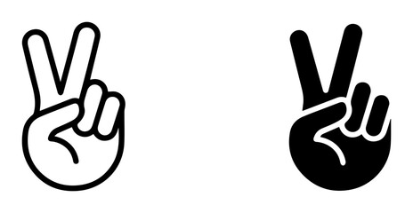 Fototapeta premium Peace Sign Hand Gesture Vector Icons, Victory Symbol, Two Fingers Up, Symbolizing Harmony and Positivity