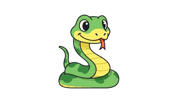 A cartoon green snake with a yellow underbelly and tongue out