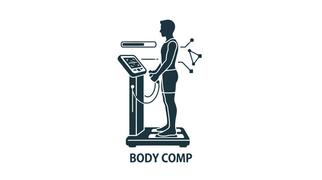 Man standing on bioelectrical impedance analysis machine for body composition measurement