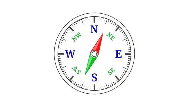 A detailed illustration of a classic navigation compass with a red and green needle