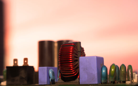 Cinematic Moody Close-up of Electronic Components at Sunset