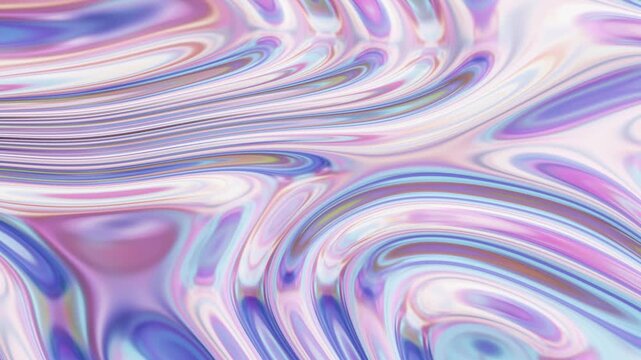 Abstract fluid texture of swirling liquid chrome metal waves with motion light effect. Seamless looping video. 4k psychedelic hypnotic graphics dynamic iridescent holographic background