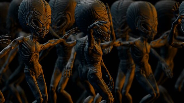Seamless loopable animation of a group of terror aliens sexy dancing
