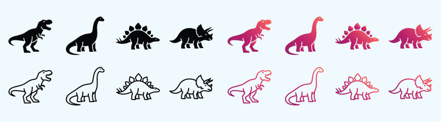 dinosaur silhouette icon collection in vector style with outline and gradient color © Sumaya