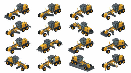 Collection of Yellow Construction Vehicles in Various Angles. © mbak
