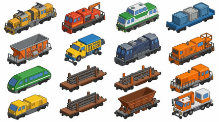 Colorful pixel art trains and railcars collection. © mbak