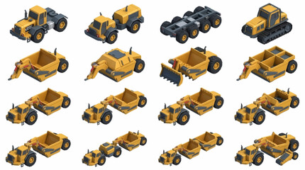 Collection of yellow construction vehicles in various styles. © mbak