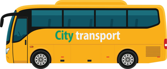 Yellow city transit bus vector illustration side view of isolated public shuttle and passenger coach © Sanjina