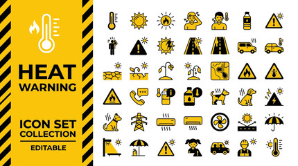 Heat warning icon set for extreme summer weather and climate safety © Iconesia Studio