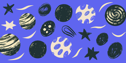 Space Planets And Stars Vector Illustration With Textured Brushstroke Style © Hemlata