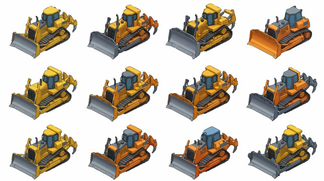 Yellow Construction Bulldozers in Multiple Angles and Poses.