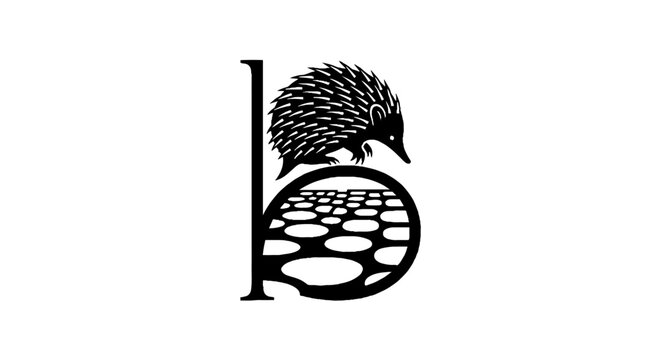 Black and white hedgehog and letter b logo design.