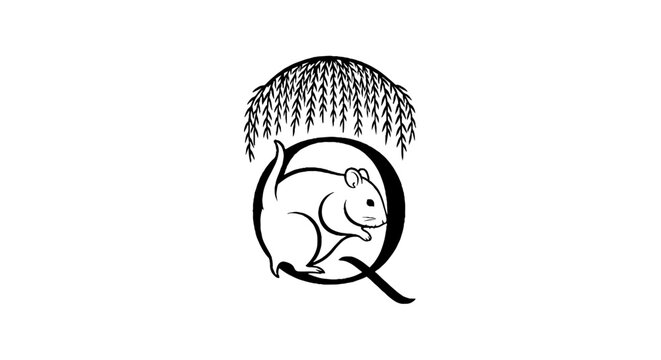 Cute hamster sitting under willow tree illustration.