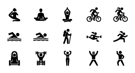 Obraz premium Fitness Icons Set, Sports Vector Graphics, Healthy Lifestyle Symbols, Exercise Pictograms