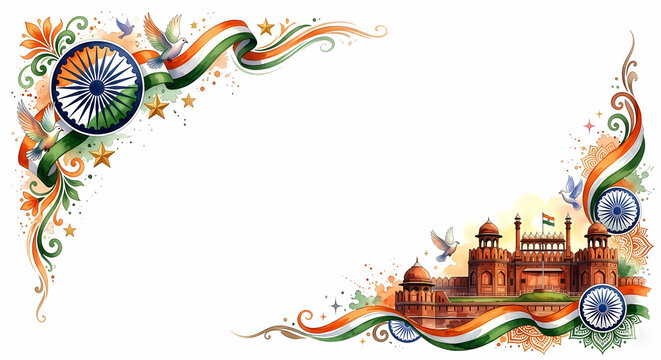Indian flag tricolor decorative frame background for freedom fest Independence Day event celebration.