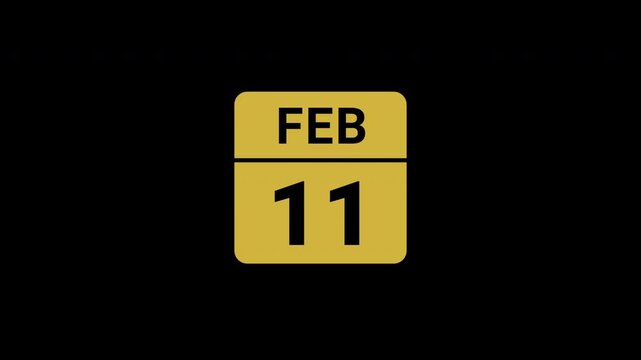 Animated Calendar Icon February 11th Date Metallic Gold Isolated On Black Background