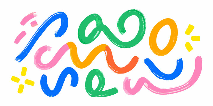Colorful brushstroke letters with playful curves vibrant vector illustration