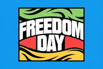 Freedom day holiday design with stylized red yellow green waves on blue square celebration abstract nineteenth