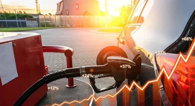 Rising Fuel Prices Financial Chart Concept Gas Station.