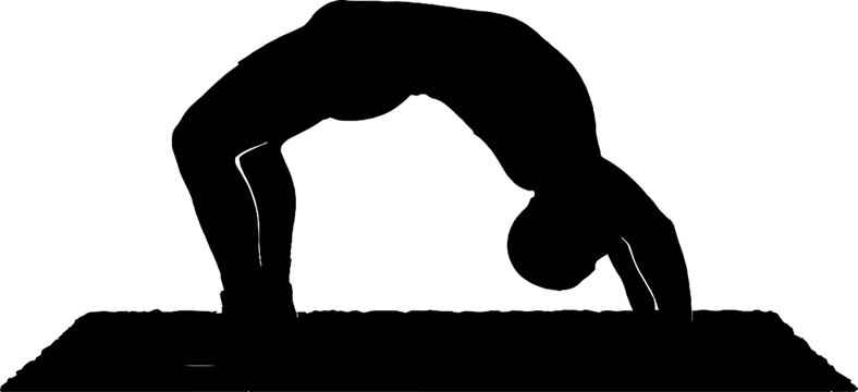 Silhouette of person doing backbend exercise pose.