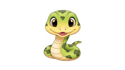 Fototapeta premium A cartoonish green snake with a cheerful expression and large eyes