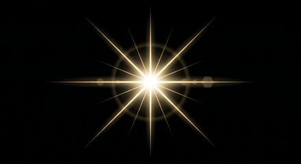 Fototapeta premium Radiant golden starburst with lens flare rays isolated on black transparent backdrop now.