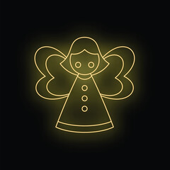Obraz premium Angel glowing neon icon symbol of christmas and celestial concept on black background