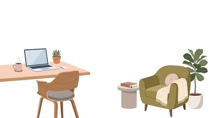 Fototapeta premium A cozy lifestyle scene with a comfortable chair and a desk setup indoors
