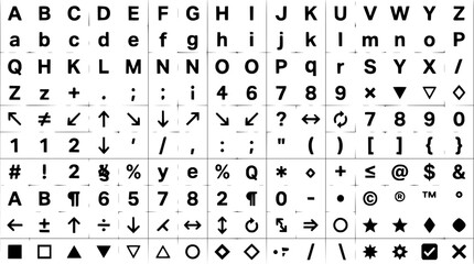 Obraz premium Arrows and Symbols Alphabet Set with Geometric Icons for Interface Design, Education Worksheets, and Vector Graphics Collections