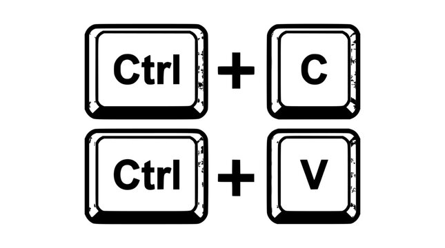Keyboard Key Symbols Showing Ctrl Plus C and Ctrl Plus V Shortcuts for Copying and Pasting in Software