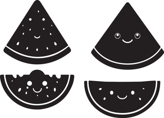 Fototapeta premium Cute Watermelon Slices with Smiling Faces - Vector Illustration of Happy Fruit Characters, Perfect for Summer Designs and Children's Content