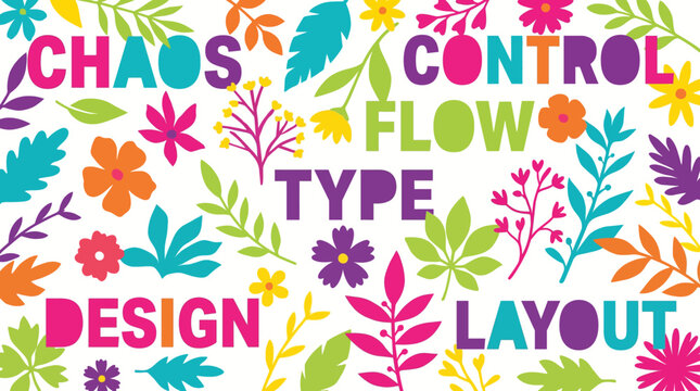 Colorful floral typography background with chaos control flow design text