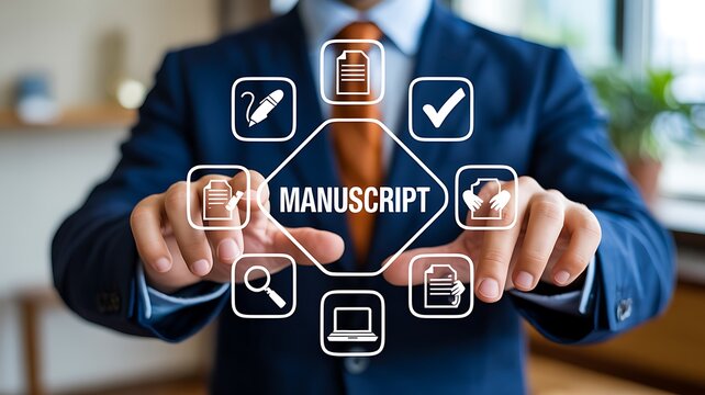 Manuscript document management and content review concept with virtual interface