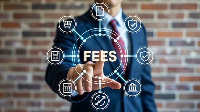 Businessman presenting electronic fees payment and financial service concept