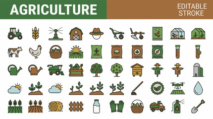 Fototapeta premium Agriculture and farming colorful icons set.