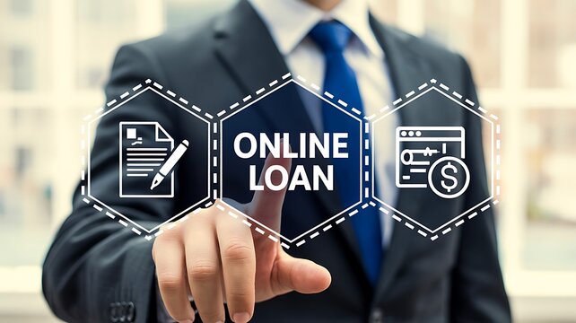 Online loan application and digital lending finance concept with businessman touching virtual interface