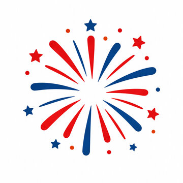 Red and blue patriotic firework burst vector illustration on white background